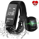 AGPtek Heart Rate Fitness Tracker Watch, Updated Activity Tracker with Multiple Sports Modes, IP67 Waterproof Touch Screen Smart Pedometer for Android and IOS Smart Phones (Black)