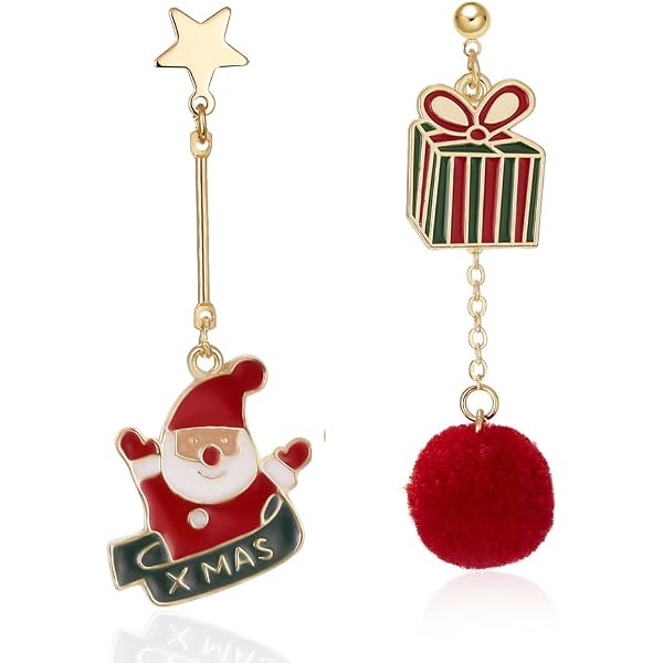 Orecchini Natalizi Asimmetrici In Argento 925 Con Ciondoli A Tema – Cappello Di Babbo Natale, Guanto E Perle Rosse, Gioiello Regalo Per Donne