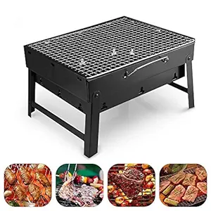 PRIFRA Folding & Portable Terrace Garden Tandoor, Toaster, Roaster Cooking Camping Barbecue Grill, Charcoal Compact BBQ Grill (Small-14 inch)