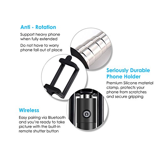 Power Theory Bluetooth Selfie Stick mit 20 Stunden Akkulaufzeit - Kabellose Wireless Selfie Stange fÃ¼r iPhone X 8 7 Plus 6s 6 SE 5S 5 Samsung Galaxy Android S8 S7 Edge S6 S5 S4 Note Mini Smartphone - Universal Monopod Stab