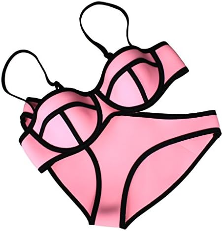 MUXILOVE Women Structured Bright Wet Suit Neoprene Bikini Swimsuit Swimwear S-XL Pink Small