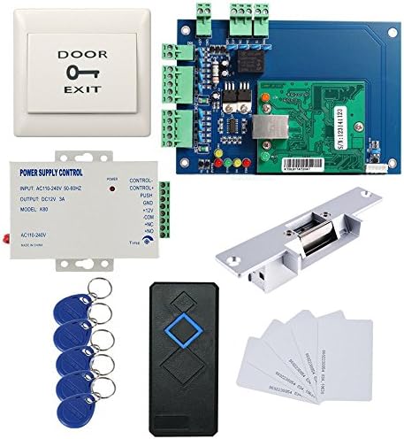 Network Single Door Access Control Board Systems Kit Strike NO Lock RFID Reader Power Unit Push to Exit Button