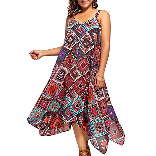 Fancylande Robes à col en V Robes à Fleurs Robes dos nu Robes Bohémiennes,Robe en mousseline de couture irrégulière pour femme grande taille,Casual,Other Patterns,Asymmetrical