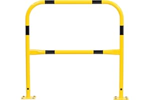 The Workplace Depot Metal Perimeter Barrier - High-Visibility Yellow Steel Impact Protection, Robust Bollard for Car Parks, Warehouses & Outdoor Security, Includes Fixing Bolts(1m Wide)