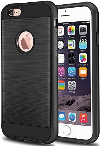 iPhone 6 Case, iPhone 6s Case, SKYEE 2 in 1 [Brushed Design] Slim ShockProof Bumper Hybrid Rugged Armour Dual Layer PC + Soft Silicone TPU Protective Case Cover for Apple iPhone 6,iPhone 6s (4.7") - Black