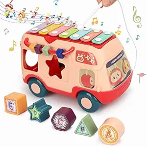 NIYANETAIL ?ABS Plastic Musical School Toy Bus with Piano / Xylophone Toy Bus / Push and Pull Toy Bus for Above 1 Year Kids, Childrens, Boys, Girls, Birthday Gifts (Multicolor)