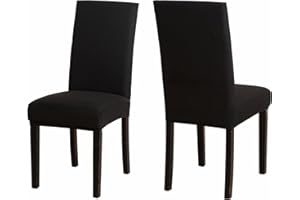 Sufdari Chair Covers Stretch Dining Chair Covers, Spandex seat Covers for Dining Chairs,Elastic Washable Chair Protectors for Dining Room,Hotel,Restaurant,Banquet (Black, pack of 2)