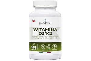 ‎BANDINI Bandini® Witamina D3 K2 365 Tabletek Witamina D3 (2000 IU) i K2 MK-7 (200 µg) - Wysokie dawki wspierające odporność, kości i mięśnie | Bez GMO i soi | Suplement na 12 miesięcy.