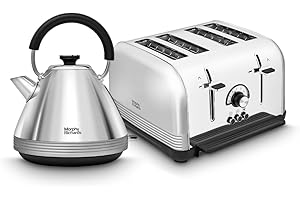 Morphy Richards Venture Retro Kettle and Toaster Set, 1.5L Rapid Boil Venture Pyramid Kettle, 4 Slice Venture Toaster, Matching Set, 3Kw/1900W, Polished Stainless Steel & Nickel, 100333/240333