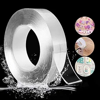 RINTO Double Sided Tape Heavy Duty|| Washable Nano Mounting Tape || Grip Removable Traceless Transparent Tape || Strong Sticky Wall Tape || Paste Items Silicon Grip Gel Tape || (3M)