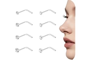 AceFun Nose Stud Gold Silver Very Thin 22G L Shaped Nose Studs for Women Men 0.6mm Thickness Small Nose Piercing Jewelry 1.5mm 2mm 2.5mm 3mm CZ 8 Pieces Stainless Steel Body Piercing Studs