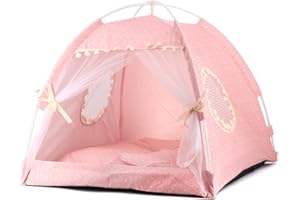 pawstrip Dog Tent Indoor Cat House Pink Puppy Bed Portable Pet Tipe Princess Dog Camping Tent Outdoor Kitten Houses Cute Bunny Nest Girl Kitty Cave (M, Light Pink)