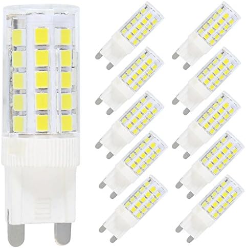 10Pack Non-Dimmable G9 LED Light Bulb 5Watts AC220V-240V Daylight White 6000K G9 Bi-pin LED 40W Halogen Replacement Bulb for Under-cabinet Ceiling Fan Puck Lights Desk Lamp Lighting