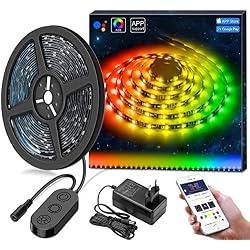 DreamColore Bande LED avec APP, MINGER Ruban LED 3M Musique Étanche 5050 SMD, Synchronisé à la musique, Microphone Intégré et avez IC, Contrôlé par APP, Décoration pour Maison, Cuisine, Soirée, 12V