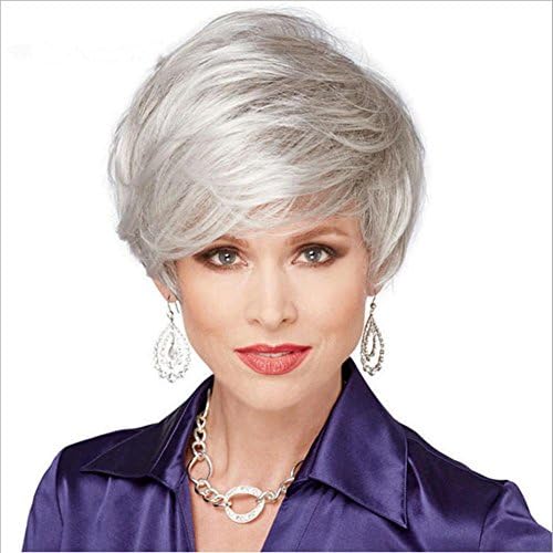 Meylee Wig Fashionable Women's Glueless Short Fluffy Silver Grey Synthetic Hair Wigs