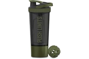 Artoid Mode Shaker Protéines Avec compartiment à poudre Boissons sportives Lavage à la main Noir/Vert 720ml, tamis Boule en Spirale Organisateur 200ml Compléments alimentaires Sans BPA