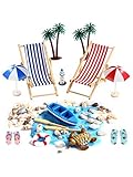 circulor Miniature De Plage, 15 Pcs DIY Micro Paysage De Plage Décoration De Plage D'océan Kit pour DIY Fée Jardin Maison, Parasols, Mini-Chaise, Bateaux, Écaille De Tortue