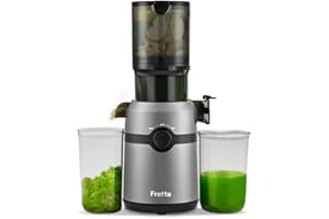 Cold Press Juicer Machines,Fretta Slow Masticating Juicer with 108MM Large Feed Chute,Juicer Machines Fit Whole Fruits&Vegetables Easy Clean Self Feeding,200W,High Juice Yield,BPA Free Tritan (Grey)