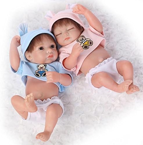MaiDe Mini 10" Real Life Cute Newborn Twins Baby Dolls Full Silicone Vinyl Full Body Washable