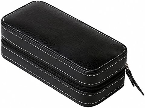 Acecle 2 Slot Classic Vintage Zipped Watch Box Display Case Leather Watch Organizer for Men Women Travel Decorative Watch Box Black