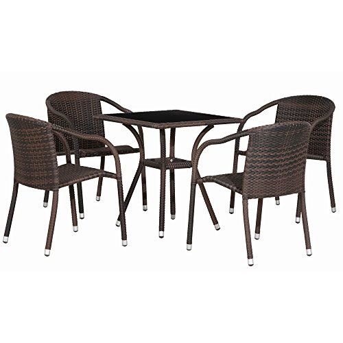 Siena Garden 560586 Tisch Wien, 70x70cm Aluminium-Gestell Gardino®-Geflecht maron Glasplatte schwarz, Aluminium-Fußkappen - 4