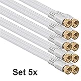 Anschluss B F-Stecker 1 aTTack Koaxial Anschluss Kabel Antennenkabel Sat Kabel Anschlusskabel F-Stecker Koaxialstecker auf Koaxialkupplung doppelt geschirmt/Dreifach geschirmt/4 fach geschirmt/75 dB/85 dB/100 dB/110 dB/120 dB/125 dB SAT weiß F-F gold 85db (5 Stück) 1,5 Meter