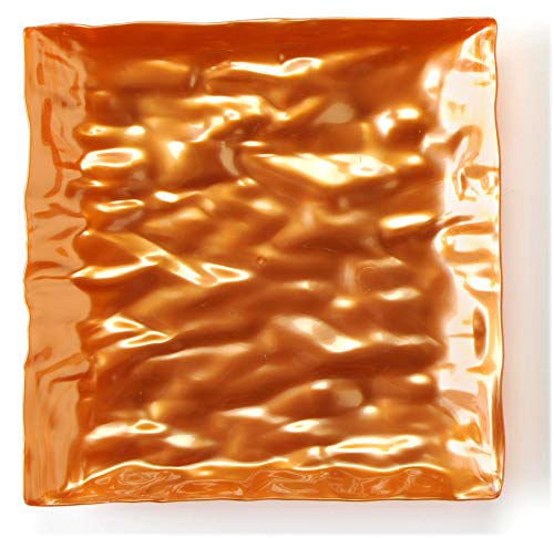 20 Square Plastic Appetizer Plates, Textured Heavyweight Disposable, High Gloss Reusable & Recyclable, 6cm – 2.5” (Copper)