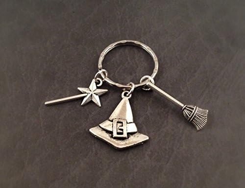 Witchcraft Keyring – Witch hat, wand and broomstick