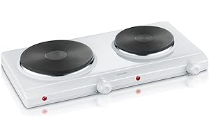 SEVERIN Plaque de cuisson électrique double 2 500 W, Plaque de cuisine pour logement étudiant ou camping, Plaque électrique avec réglage continu de la température, blanc, DK 1042