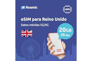 Roamic eSIM Reino Unido para Viajeros - eSIM para Reino Unido - Datos Móviles en 5G/4G y Conexión de Alta Velocidad (20GB - 30 Días)