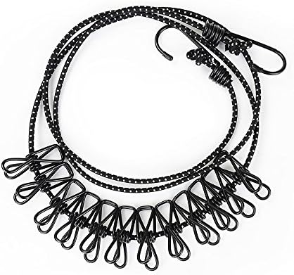 SKR Portable Clothesline Elastic Windproof Position Buckle Wash line 12 Pegs Good Choice for Hiking Travel Camping Clothes Drying Hanging