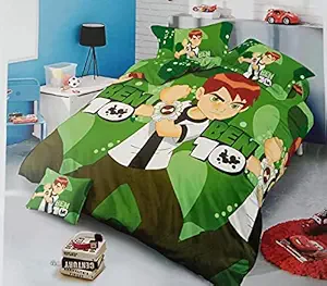 MostlyHomely Cartoon Character Benten Design for Kids Double Bed Queen Size 90 X 100 inch Queen/King Size Pure Glace Cotton bedsheet Set for Kids with Two Pillow Covers