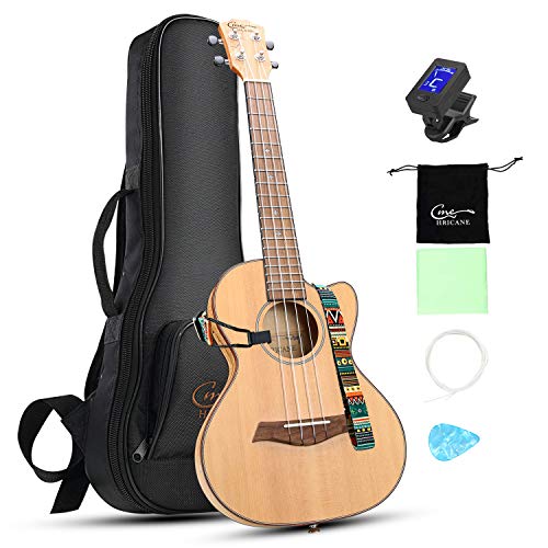 HRICANE Tenore Ukulele Cutaway Design 27 pollici Top Spalted Maple con Borsa Cinghia Corde extra Panno di Lucidatura