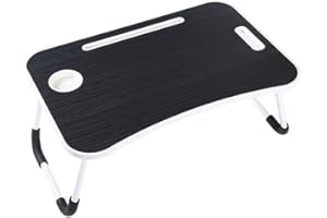 VIVO TECHNOLOGIES Foldable Laptop Table, Laptop Bed Tray Desk for Bed, Sofa, Dinner Bed Portable Bed Desk with Sturdy Portable Cup Holder for Eating, Writing, Working, Black