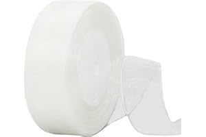 HONGCI 45 m Organza Ribbon White 38 mm Wide Chiffon Gift Ribbon Transparent Organza Ribbons Chiffon Ribbon Decorative Ribbon Gift Packaging Decorative Ribbon Tulle Ribbon for Christmas Wedding Christening
