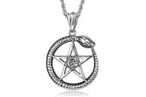 BOBIJOO JEWELRY - Pendentif Collier Ouroboros Cycle de la Vie Pentagramme Franc-Maçon Acier Inox 316L Chaîne
