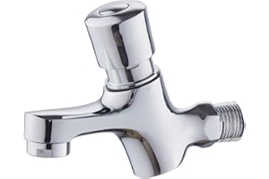 SHUILTAD Rubinetto a parete con chiusura automatica a un foro per risparmiare acqua rubinetto freddo rubinetto in rame per lavabo pubblico rubinetto ritardo Ktchen Bagno Giardino Patio Lavandino, Cromo lucido