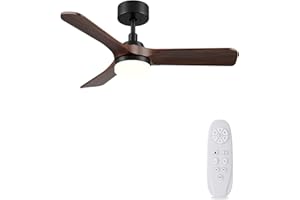 AUTODAY Legno Ventilatore da soffitto con luce, 30W motore DC ultra silenzioso,diametro 90cm con 3 pale reversibili Telecomando con funzione di memoria 6 velocità dimmerabile ventilatore soffitto