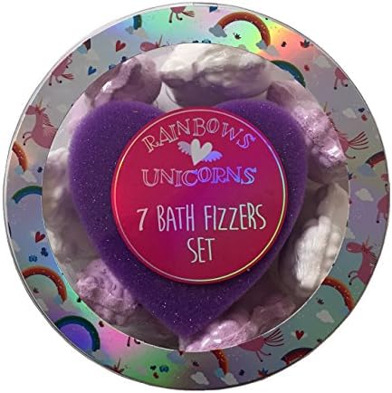 Rainbows Unicorns Pack of 7 Bath Bomb Fizzers Gift Set (Purple)