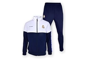 Real Madrid Chándal Dos Piezas Chaqueta Blanca y Azul y pantalón Azul para Adulto Producto Oficial - L