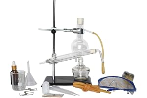 RAINBOW_ROAD Lab Vetreria Kit Distillazione Vetro Apparato Distillatore di Olio Essenziale Distillatore di Acqua Depuratore Fare Il Tuo Olio Essenziale, Moonshine 150ML (Condensatore Diritto)