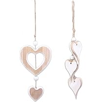2 Corazones Colgantes De Mimbre Blanco - Decoración Para Bodas O Hogar - 19x18.5 Cm