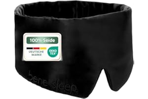 ‎BENE-SLEEP bene-sleep. Handgefertigte Schlafmaske aus reiner Seide mit Seidenfüllung – verstellbare Seidenschlafmaske Männer & Frauen – hypoallergen – atmungsaktive Maulbeerseide – Polyesterfrei (Schwarz)