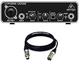 Bajaao Male XLR to Female XLR Cable - 3 Meters and Behringer U-PHORIA UMC22 Audiophile 2x2 USB Audio Interface with MIDAS Mic Preamplifier