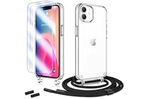 Anshow Handykette für iPhone 11 Hülle mit Band + 2 Schutzfolie, Robust Necklace Extrem Stoßfest Handyhülle iPhone 11 Case Transparent Schutzhülle zum Umhängeband Abnehmbar, Schwarz