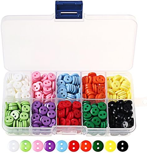 ofoen 750 Pieces Resin Buttons, 0.35 Inch (9 mm) Craft Buttons Round Sewing Flatback Buttons with Plastic Box for Sewing DIY Crafts, 10 Colors