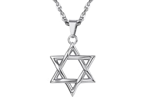 PROSTEEL Naszyjnik ze stali nierdzewnej żydowska gwiazda Dawida wisiorek łańcuszek męski biżuteria choker obroża kolier prezenty imprezowe (srebrny), Stal nierdzewna