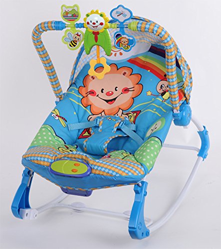 Cute Baby Recline Vibrating & Musical Rocker With Canopy and Pillow - Animal Lion