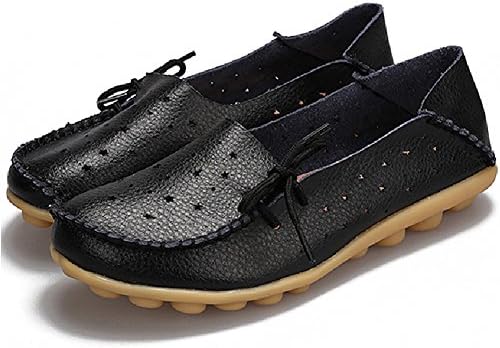 Women's Leather Loafers Moccasins Fashion Comfy Driving Flat Breathable Shoes Size 5 Black