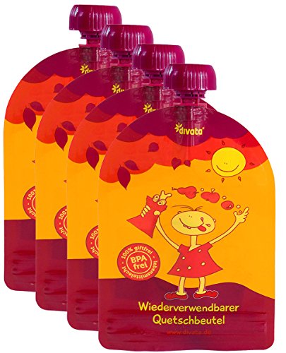 NEU divata MINI Quetschies 100ml (4er Pack), BPA-frei - wiederverwendbare Quetschbeutel zum selbst befüllen für Babys und kleine Kinder